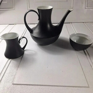 Espana Noche Block Bidasoa Spain Tea/Coffee Pot Creamer & Sugar Bowl Black Matte